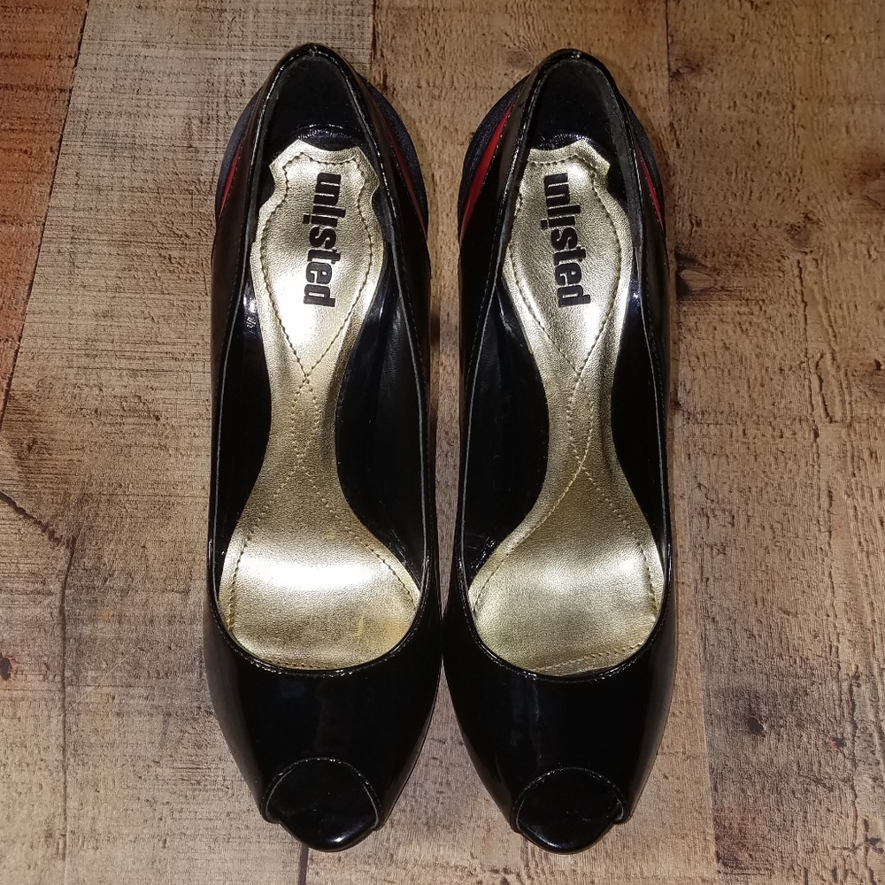 UNLISTED Black and Red Heels (Size : 6 1/2)